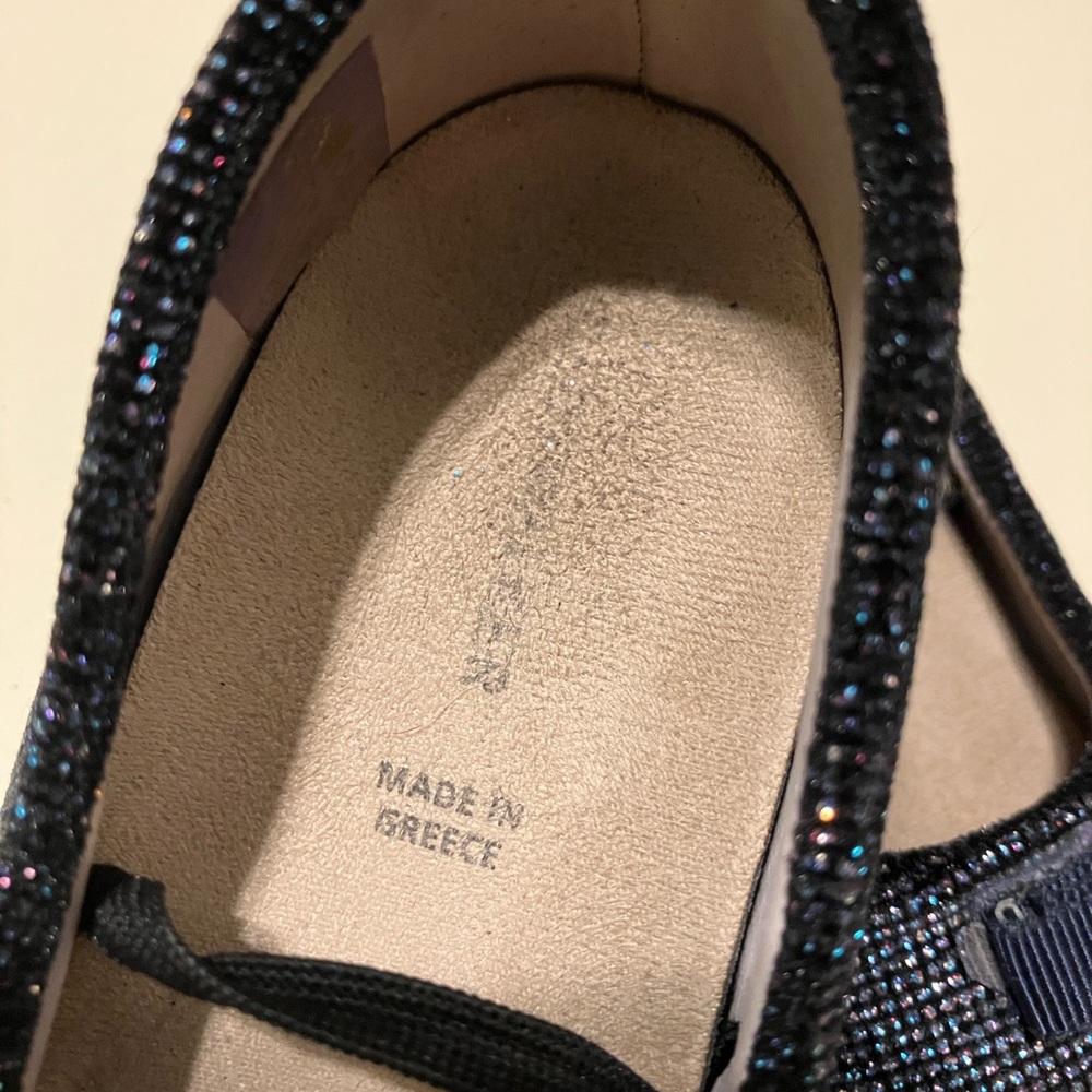 Iridescent Navy Blue Girls Ballet Flats Kids Shoes with Bow Accent Shiny - Picture 2 of 4